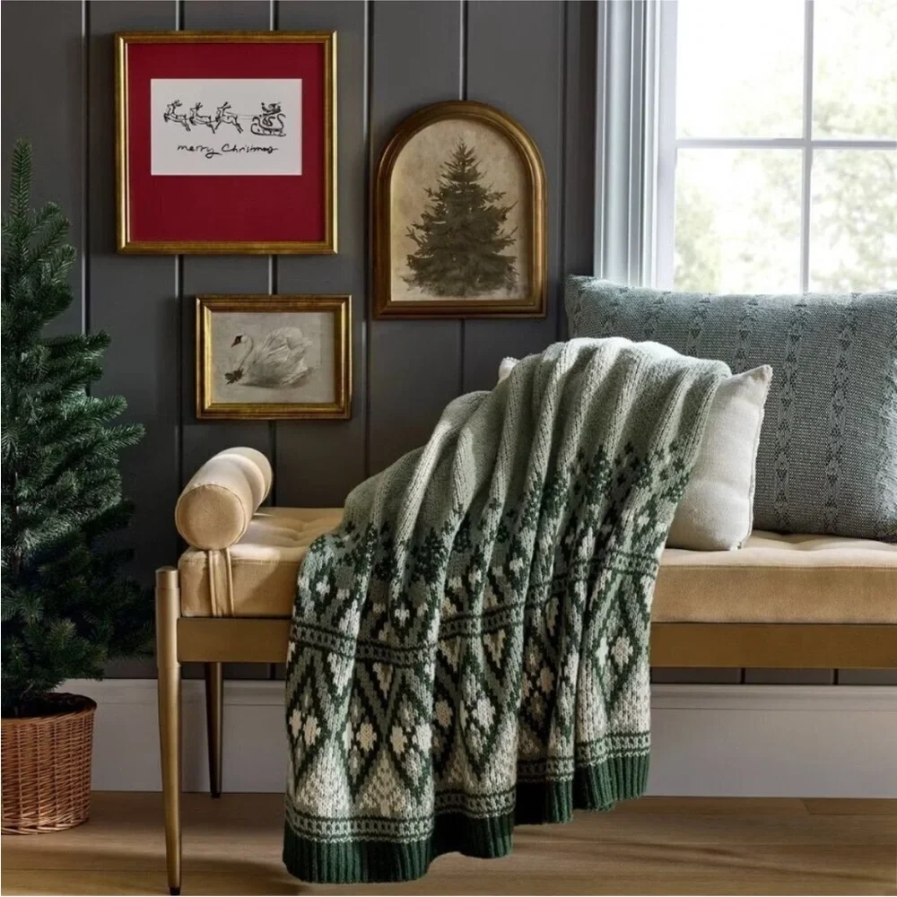 Knit Fair Isle Throw Blanket Green/Cream - Threshold designed with Studio McGee